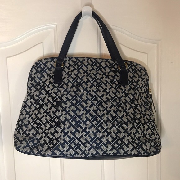 Tommy Hilfiger Blue/Alpaca Eve II Monogram Sachel Purse - Picture 2 of 11